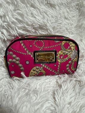 Betsey Johnson Hot Pink Cosmetic Pouch with Gold Chain Print